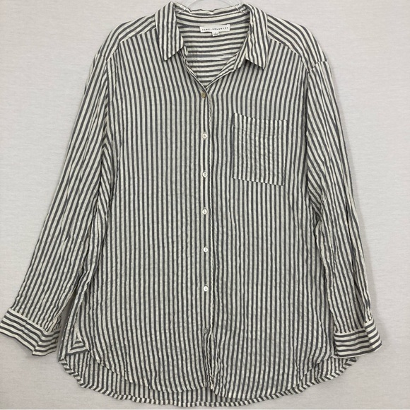Jane & Delancey Gray White Soft Rayon Striped Long Sleeve Button Down Large - Picture 1 of 11